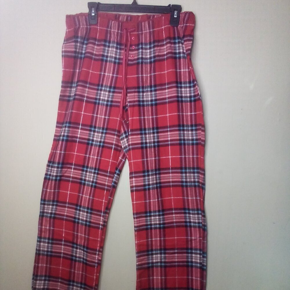 Soft Sensations Pajama Pants M 10-12 Women Elastic Drawstring Plaid Red
